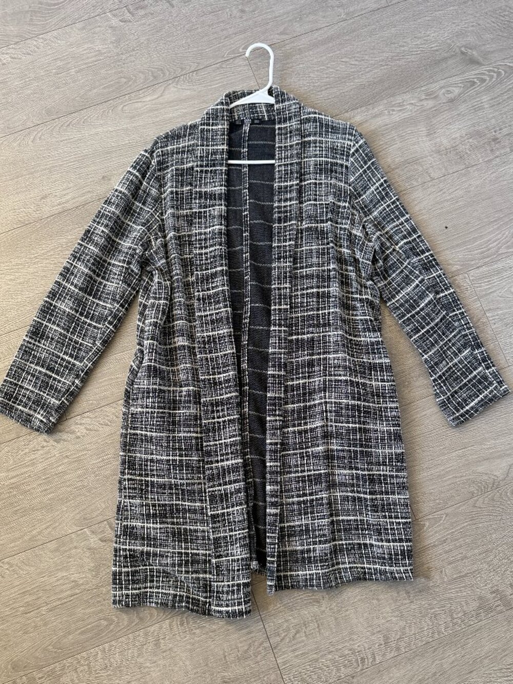 Zara Collection Black White Textured Open Front Plaid Knit Cardigan Size Small